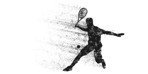 白色背景上网球运动员的抽象剪影。拿着球拍的网球运动员正在击球。矢量图图片下载