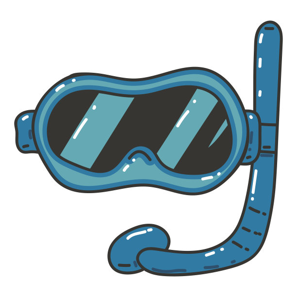 游泳和潜水面具与呼吸管矢量卡通插图孤立在白色背景。图片下载