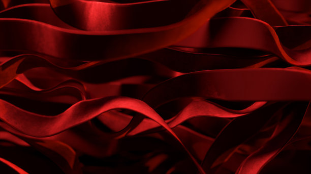 鲜艳的红色绸带在起伏的运动。快速和缓慢的催眠动作。在风中摇摆。图片下载