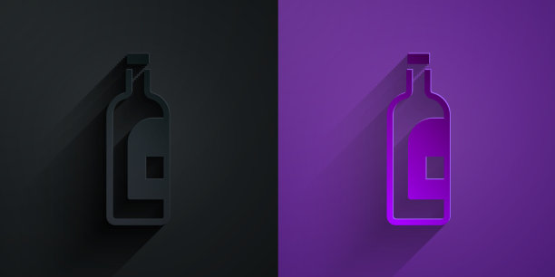 剪纸瓶上的酒图标孤立在黑色上图片下载