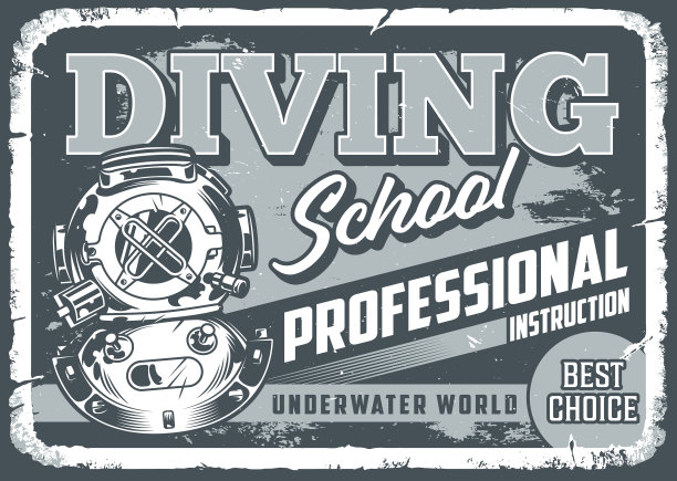 潜水学校的复古海报单色图片下载