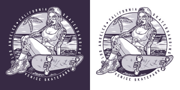 辣妹滑板单色飞行图片下载