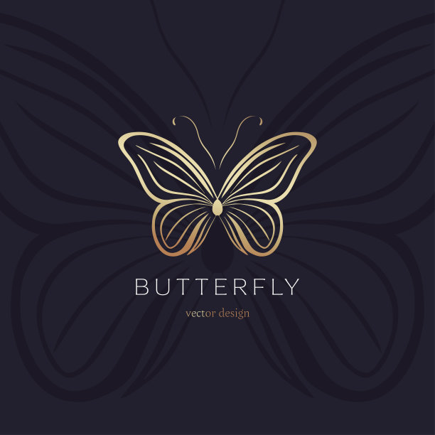 黑色背景上的蝴蝶标志。金色矢量模板图案。奢华的设计元素。伟大的织物和纺织品，墙纸，包装或任何理想的想法。图片下载