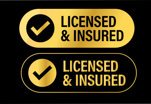 授权和保险矢量图标设置隔离在黑色背景，金黄色图片下载