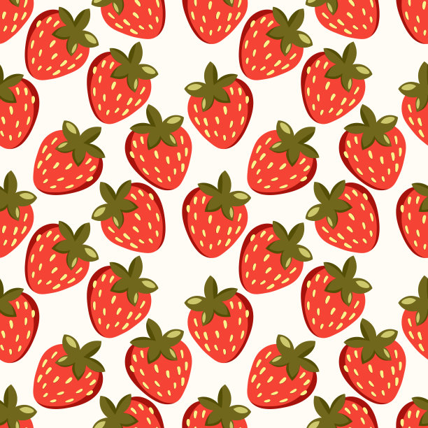 无缝模式与草莓的颜色背景。天然美味新鲜成熟美味的水果。矢量插图印刷，织物，纺织品，横幅，其他设计。食品的概念。图片下载
