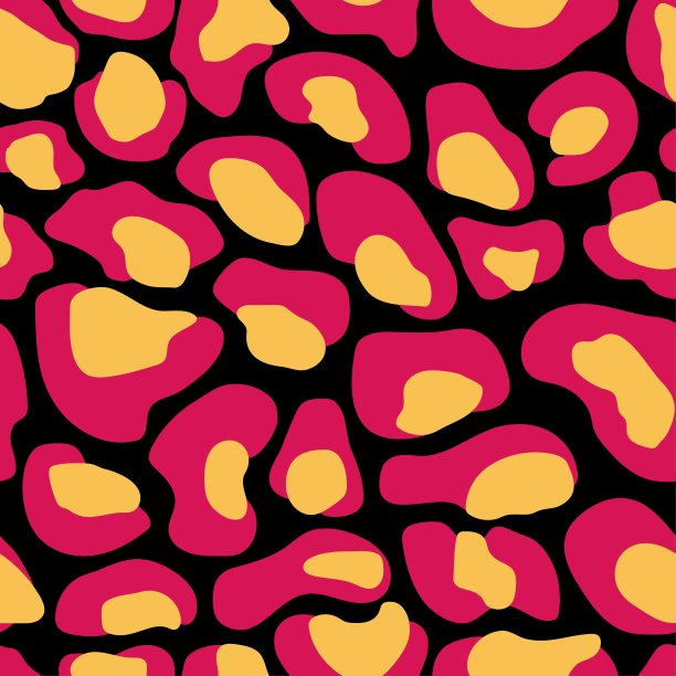 动物无缝模式，彩色豹纹在黑色背景图片下载