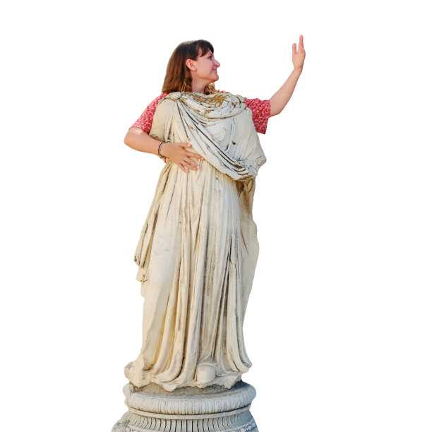 一名女性在白色背景上展示古希腊哲学家的手势图片下载