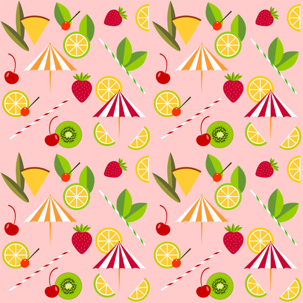无缝的图案-粉红色背景的水果鸡尾酒。图片下载