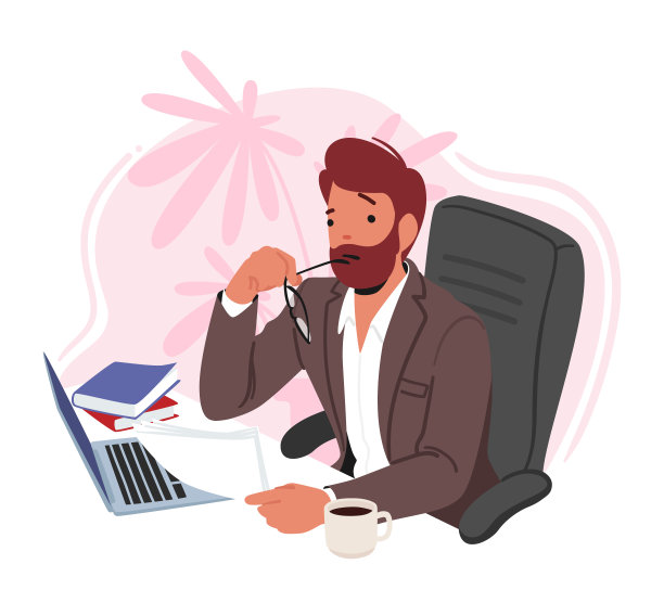 体贴的男教师性格与笔记本电脑，全神贯注地阅读论文，手里拿着眼镜。专业的导师图片下载