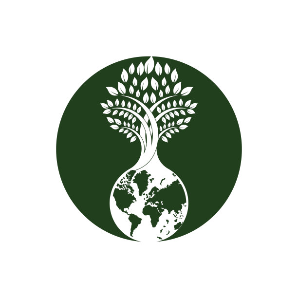 地球树矢量标志设计模板。地球和生态的象征或图标。图片下载