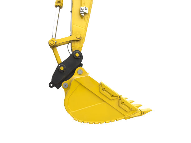 履带式挖掘机与提升斗隔离在白色背景上。带有加长铲斗特写的强大挖掘机。土方工程施工设备图片下载