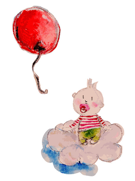 云上的婴儿抓着红气球图片下载