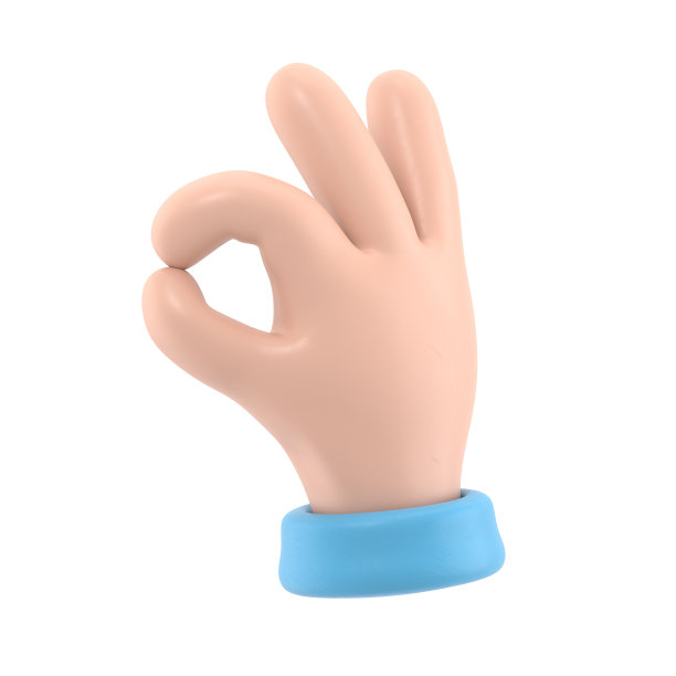 卡通手势图标模型。卡通人物商人的手势:好的。白色背景上的3D渲染。图片下载
