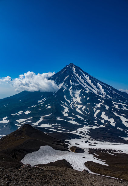 具有清晰冲沟的成层火山图片下载