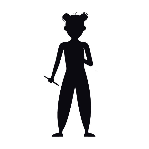 平面矢量绘画工具在幼稚的风格。手绘女孩艺术家与艺术用品图片下载