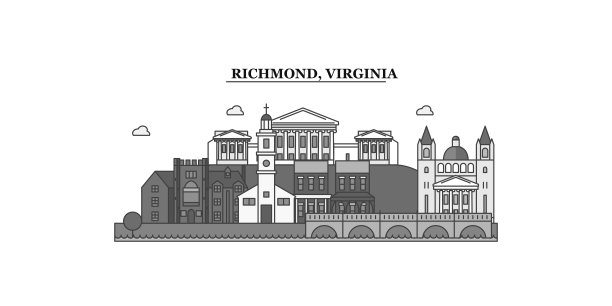 美国里士满市天际线孤立矢量插图，图标图片下载