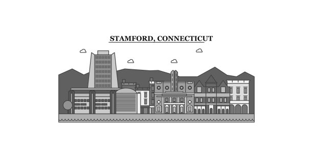 美国斯坦福德市天际线孤立矢量插图，图标图片下载