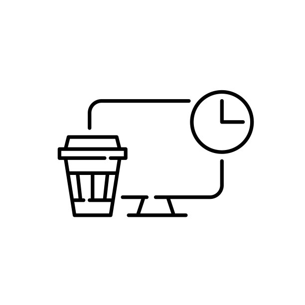 咖啡休息。工作之外的休息时间。台式电脑和一次性外带杯。像素完美，可编辑的笔画图片下载