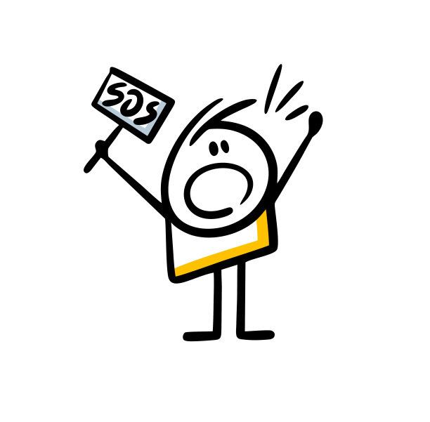 惊慌的木棍工人大声喊叫，并举着一个写有“sos”的牌子。图片下载