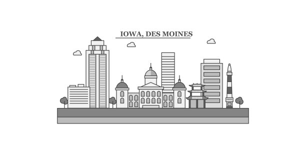 美国得梅因市天际线孤立矢量插图，图标图片下载