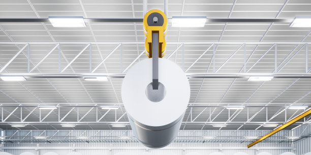 制造或生产过程中轧钢和桥式起重机的三维绘制。图片下载