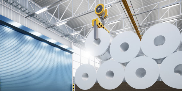 制造或生产过程中轧钢和桥式起重机的三维绘制。图片下载