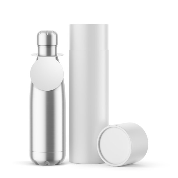 金属保温瓶与标签和白纸管与躺盖模型图片下载