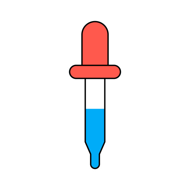 滴管液体图标，药物健康工具网页符号，测试流体设计矢量插图图片下载