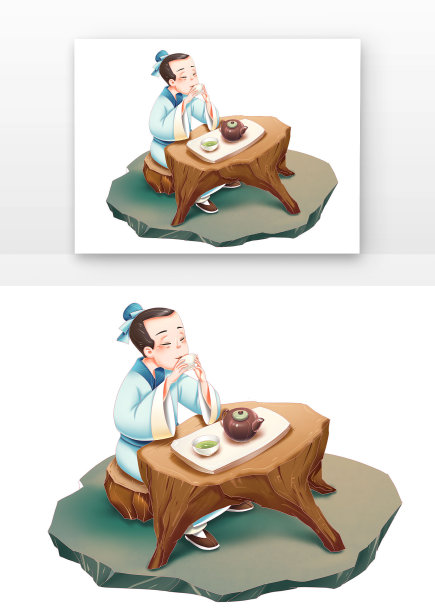 喝茶卡通古风人物图片下载