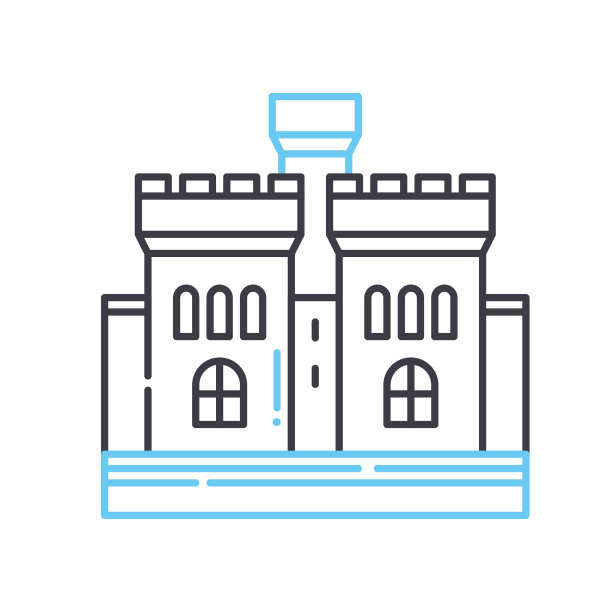 城堡线图标，轮廓符号，矢量插图，概念标志图片下载