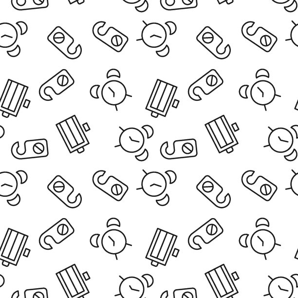 门架、闹钟、电梯的无缝图案由线条图标制成图片下载