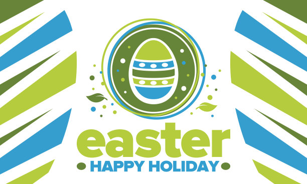 四月复活节快乐。纪念基督复活的基督教春季假日。圣经的历史。传统的彩蛋染色图案，小朋友们寻找彩蛋的有趣游戏。向量图片下载