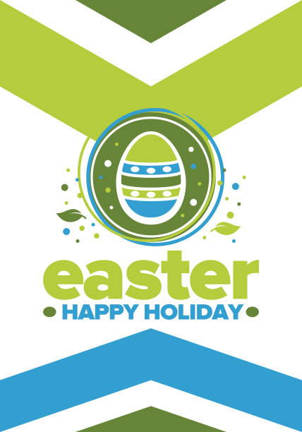 四月复活节快乐。纪念基督复活的基督教春季假日。圣经的历史。传统的彩蛋染色图案，小朋友们寻找彩蛋的有趣游戏。向量图片下载