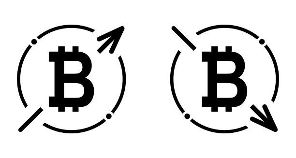 比特币成本符号增加和减少图标套装，货币矢量符号隔离在背景上图片下载