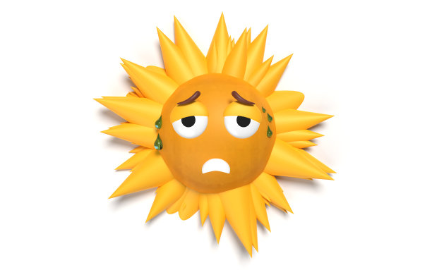 在炎热的夏天，在白色的背景下，太阳筋疲力尽图片下载