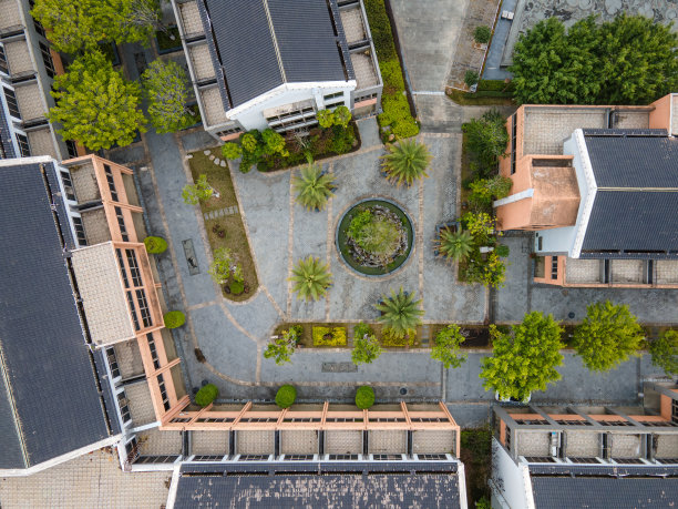 城镇中住房和绿地的竖版航拍图片下载