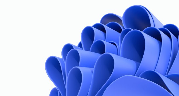 3d渲染，抽象的最小蓝色背景与弯曲的纸丝带和图层，时尚壁纸图片下载