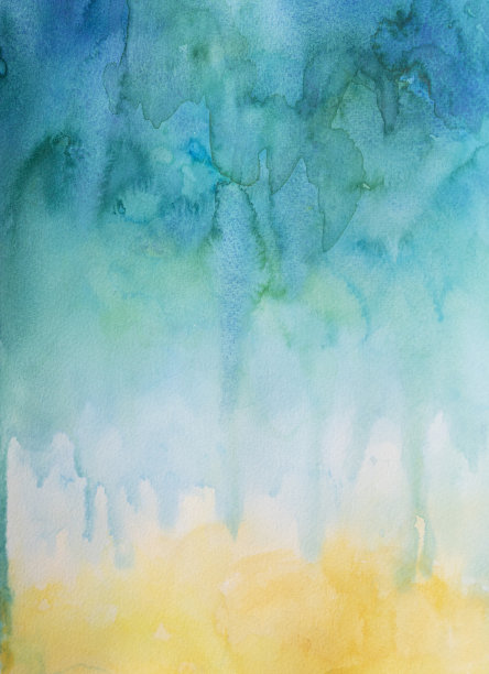 抽象的绿色和黄色软水彩背景在白纸上。图片下载