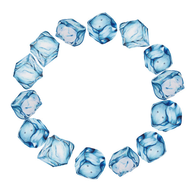 水彩框架与冰块。手绘剪纸在一个孤立的背景。为设计师，装饰，明信片，包装纸，剪贴簿，封面，邀请，海报和纺织品图片下载