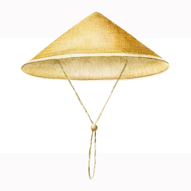 亚洲锥形草帽。水彩画和传统的中国帽子。中国文化元素。亚洲文化。白色背景上的水彩插图。图片下载