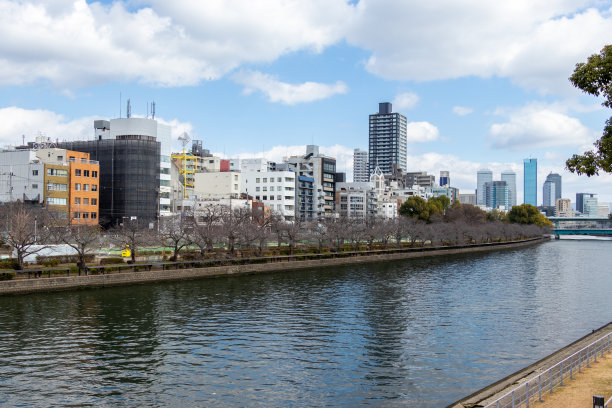 从大阪中之岛俯瞰道岛河沿岸的城市图片下载