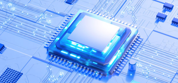 赛博朋克AI的3D渲染。电路板。技术背景。中央计算机处理器CPU和GPU的概念。主板数字芯片。科技背景。图片下载