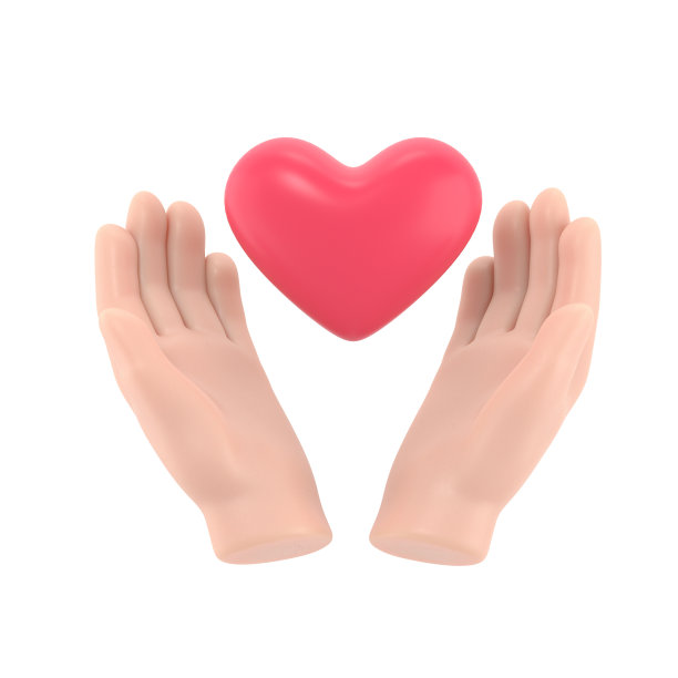 卡通手势图标模型。慈善组织的概念。捐赠者双手捧着心脏。白色背景上的3D渲染。图片下载