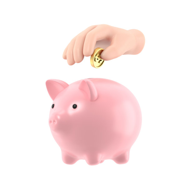 卡通手势图标模型。三维插图存钱储蓄罐，三维渲染在白色背景。图片下载
