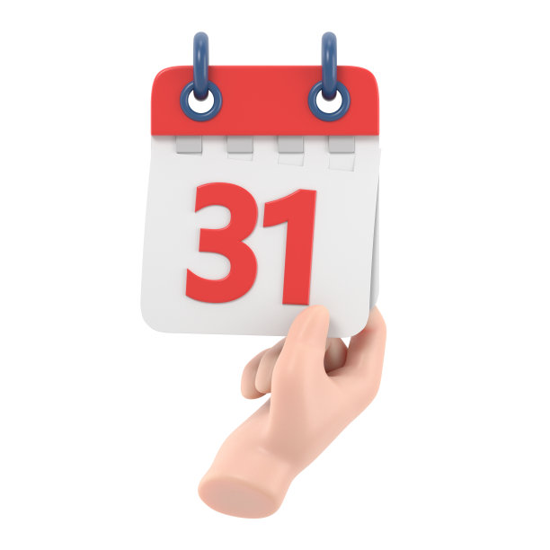 卡通手势图标模型。撕下日历页。31是日历上的日期。日期。最后期限的概念。模板页面。白色背景上的3D渲染。图片下载