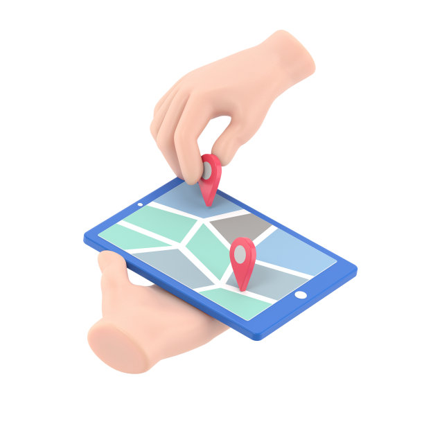 卡通手势图标模型。等距手机和GPS移动导航，等距手握智能手机，地图上有标记，白底3D渲染。图片下载