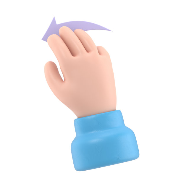 卡通手势图标模型。触摸屏手势线图标。3D插图三手向左滑动卡通人物的手。白色背景上的3D渲染。图片下载