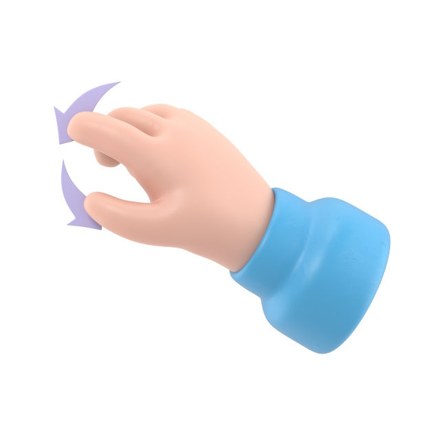 卡通手势图标模型。触摸屏手势线图标。3D插图双手向左滑动卡通人物手。白色背景上的3D渲染。图片下载