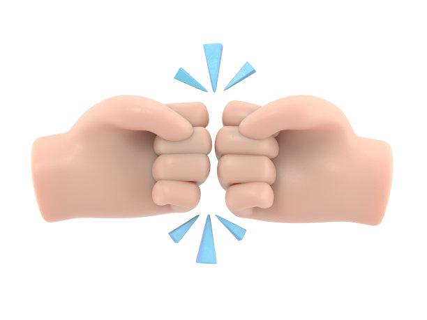 卡通手势图标模型。两只拳头在争执中紧握。商人的不同意见。商业冲突象形图，辩论，白底3D渲染。图片下载