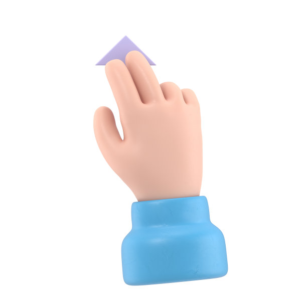 卡通手势图标模型。触摸屏手势线图标。3D插图双手向上滑动卡通人物手。白色背景上的3D渲染。图片下载
